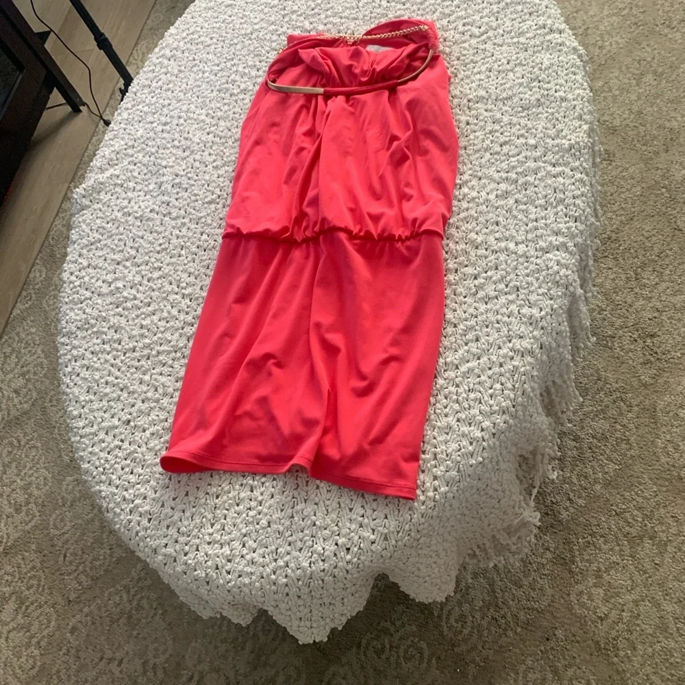 Jessica Simpson Coral Halter Top with Gold Chain Accent